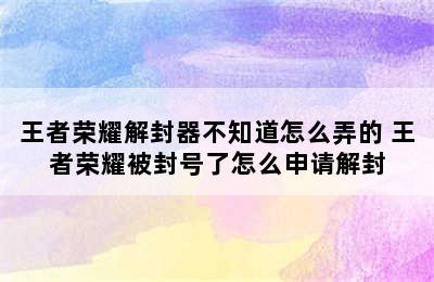 王者荣耀解封器不知道怎么弄的 王者荣耀被封号了怎么申请解封